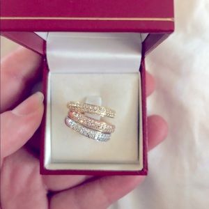 Tricolored 14k gold and diamond stack rings